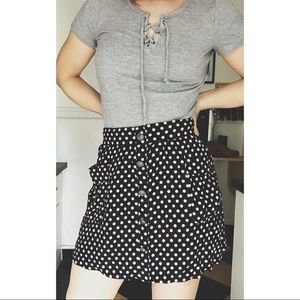 Polka dot button up skirt.